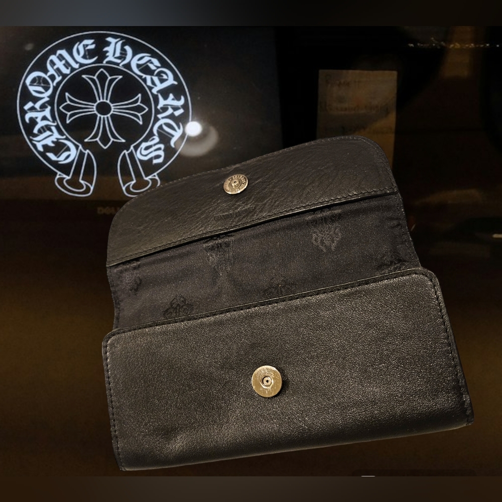 Rare Chrome Hearts Multi-use Leather Snap Bifold and Suede Eyeglass Case…
